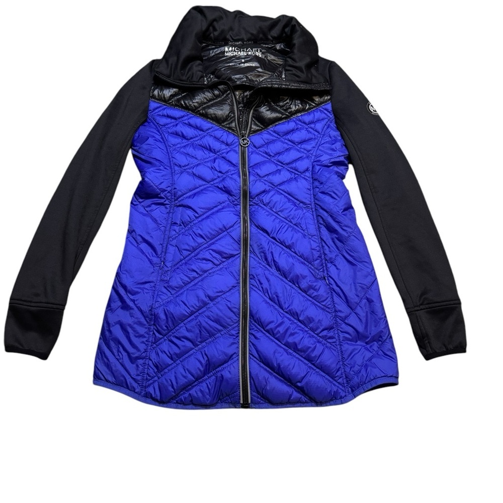 🧥✨‎ Michael Kors V-Chest Down Fill Puffer Jacket Black Blue Small ✨🧥